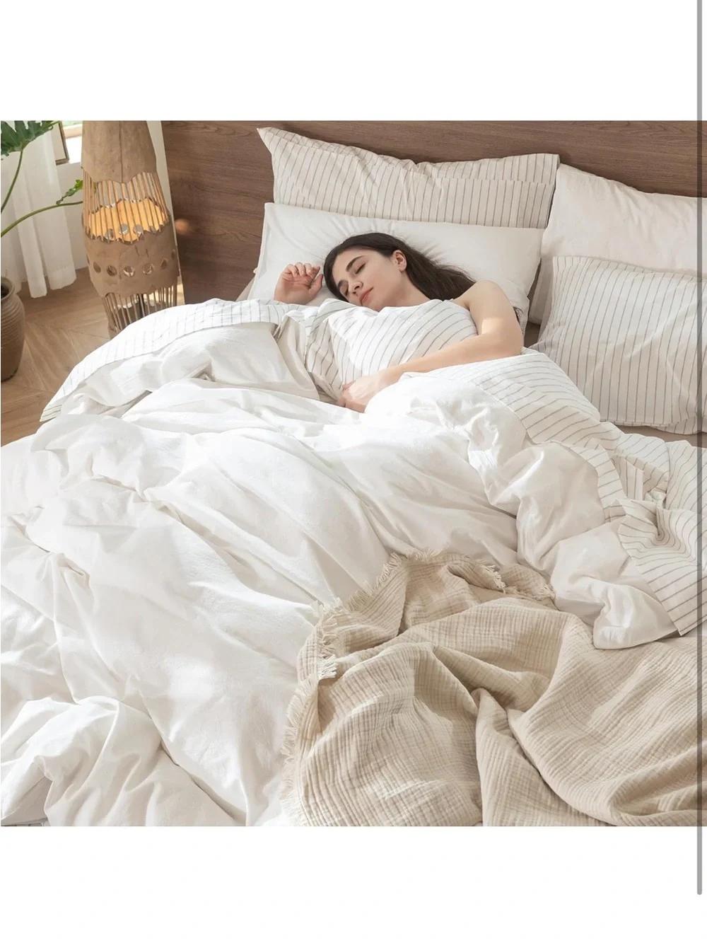 NEW MooMee Bedding Duvet Cover Set 100% Washed Cotton Linen Like Texture, King